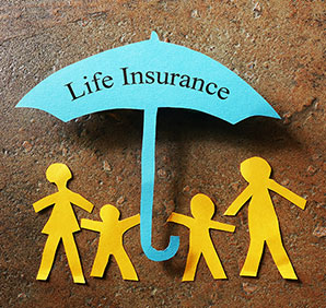 Paper cut outs of a family underneath an umbrella. Links to Gifts of Life Insurance